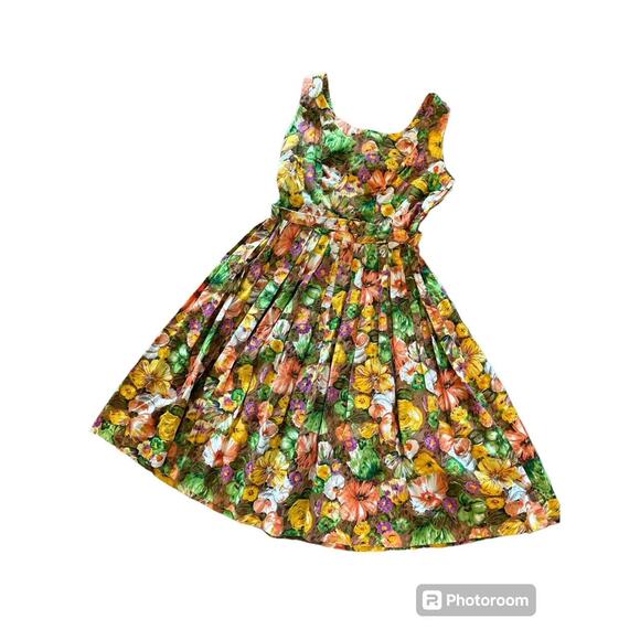 VINTAGE FAMOUS FASHION MIAMI FL FLORA BELT FULL SKIRT DRESS SZ S - Picture 1 of 4